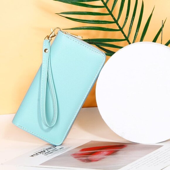 Womens Wristlet Wallet Zip Around Clutch Wallet Large RFID Blocking PU Leather B - Picture 6 of 6